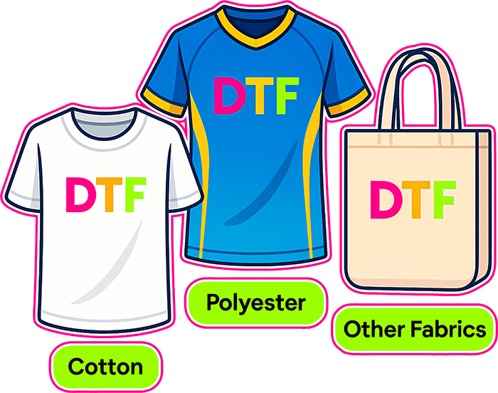 DTF-Transfers med tryck på T-shirt, huvtröja, sporttröja och tygkasse med livfulla fullfärgstryck